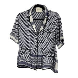 Cecile Copenhagen Woven Bowling Short Sleeve Button Shirt Women Size S *READ*